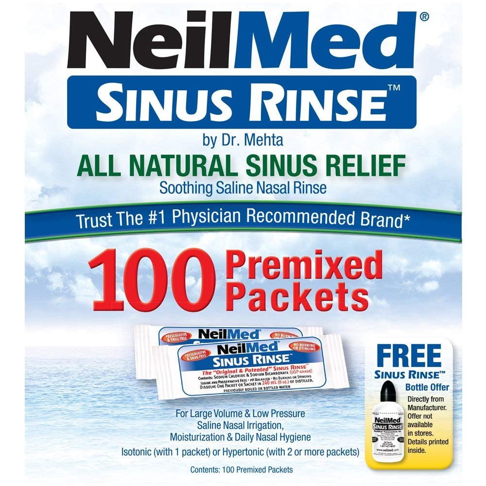 Neilmed Soothing Saline Nasal Sinus Rinse All Natural Relief, 100Ct