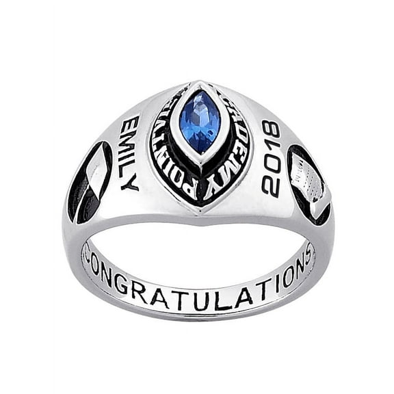 Order Now for 2025 Graduation, Freestyle Women's Sterling Silver Classic Marquise Stone FREEDOM CLASS RING, Personalized, High School or College