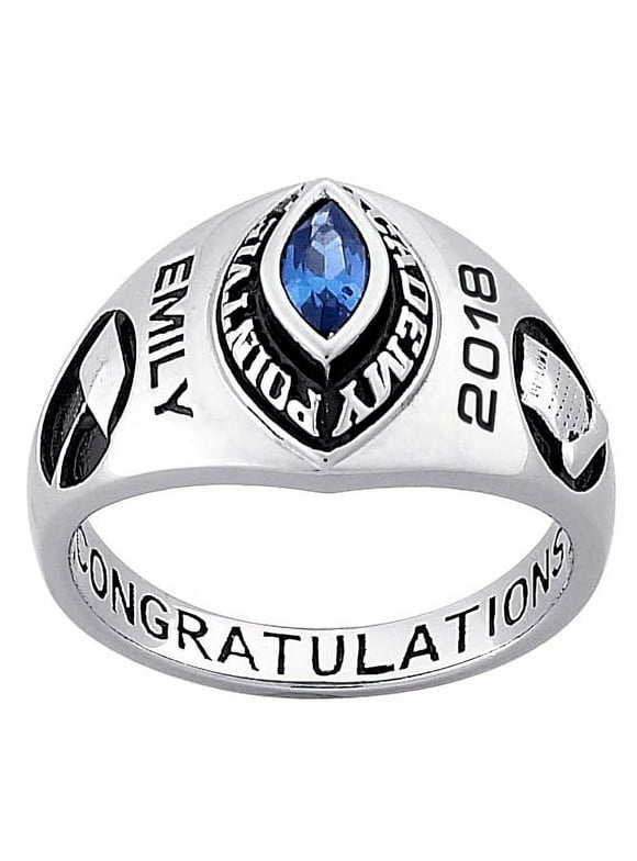 Order Now for Graduation, Freestyle Women's Sterling Silver Classic Marquise Stone FREEDOM CLASS RING, Personalized, High School or College