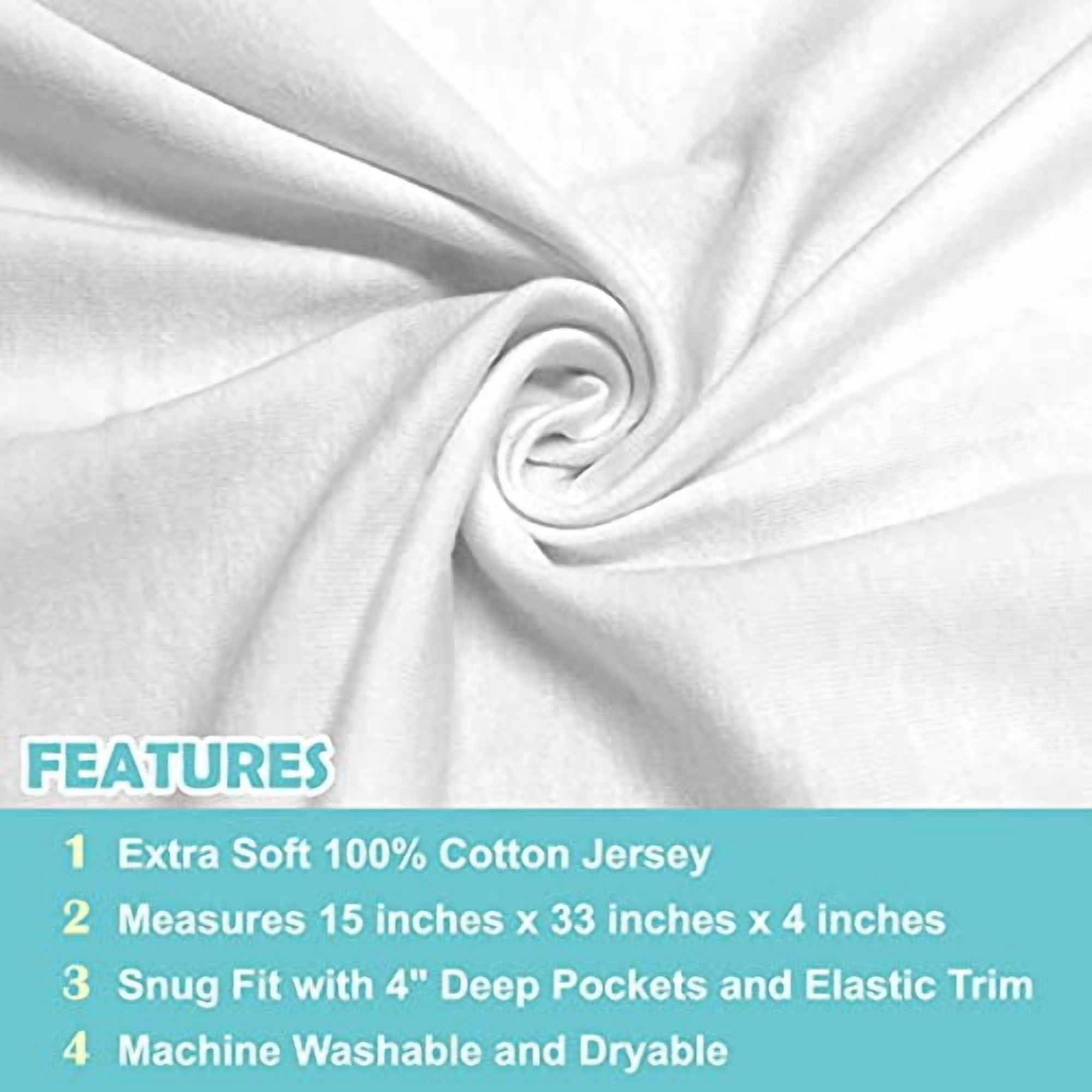 American Baby Company 15" x 33" Fitted Bassinet Sheet, 100% Natural Cotton Jersey Knit, White, Soft Breathable, for Boys and Girls, Pack of 2