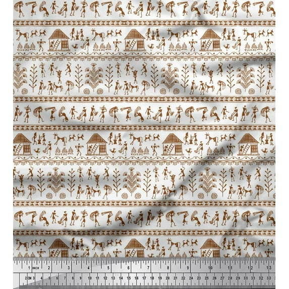 Soimoi Brown Moss Georgette Fabric African Tribal Print Fabric by Yard 42 Inch Wide