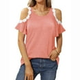 thumbnail image 4 of under $5 JINMGG Womens Tops,Cold Shoulder Tops for Women Round-Neck Fashion Casual Summer Shirts Cute Lace Blouses T-Shirt Top Pink XL, 4 of 7