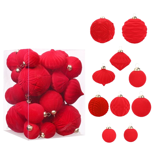Juego de 35 bolas navideñas flocadas | 35 diseños únicos para decorar el árbol de Navidad | Variedad de colores y estilos | Incluye presillas para colgar