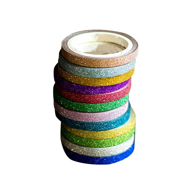 12 Pcs Glitter Washi Masking Tape Stick Paper Tape Scrapbooking Decorative Tape DIY Planner Decor for Gift Wrapping Photo Album Decoration (Random Color)