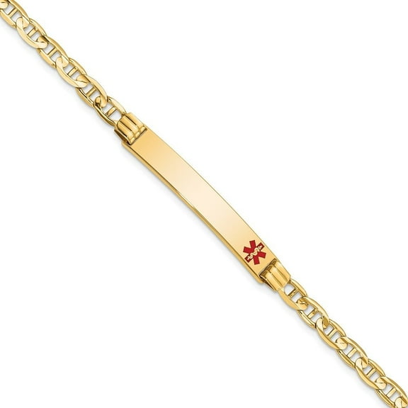Auriga Fine Jewelry 14K Yellow Gold Red Enamel Anchor Link Id Bracelet 7 inch for Women (L- 7inch, W- 6.5mm)