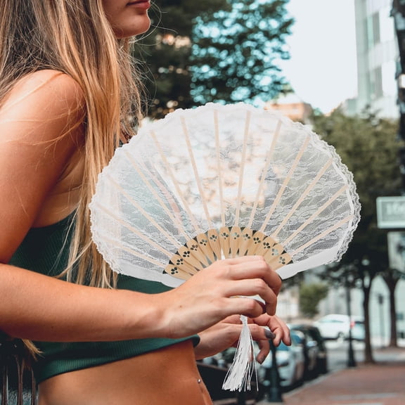 Elegant Lace Folding Hand Fan with Tassel for Women - Vintage Style Handheld Fans, Ideal for Weddings, Parties, Dance Events