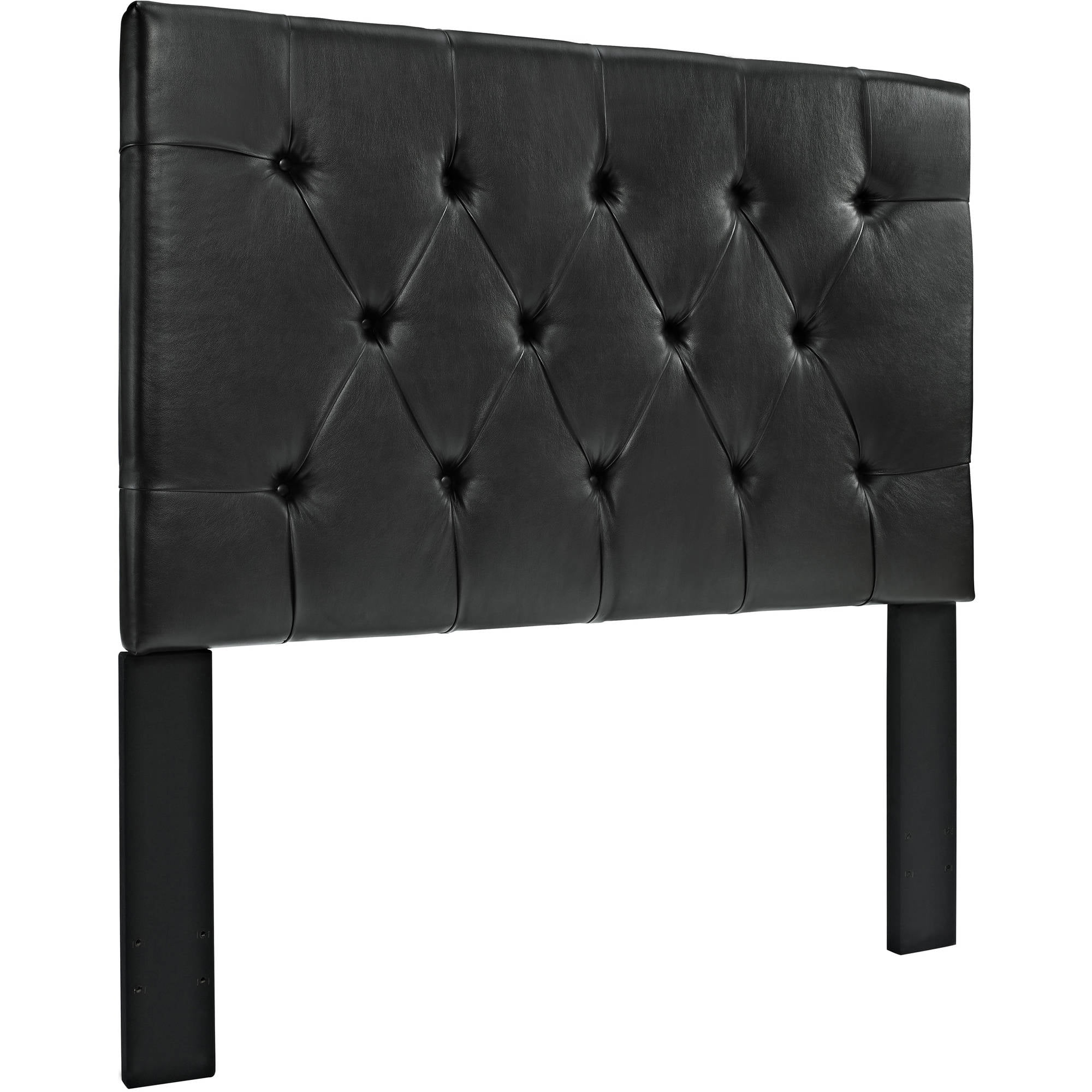 Tufted Dark Brown Faux Leather Headboard, Full / Queen