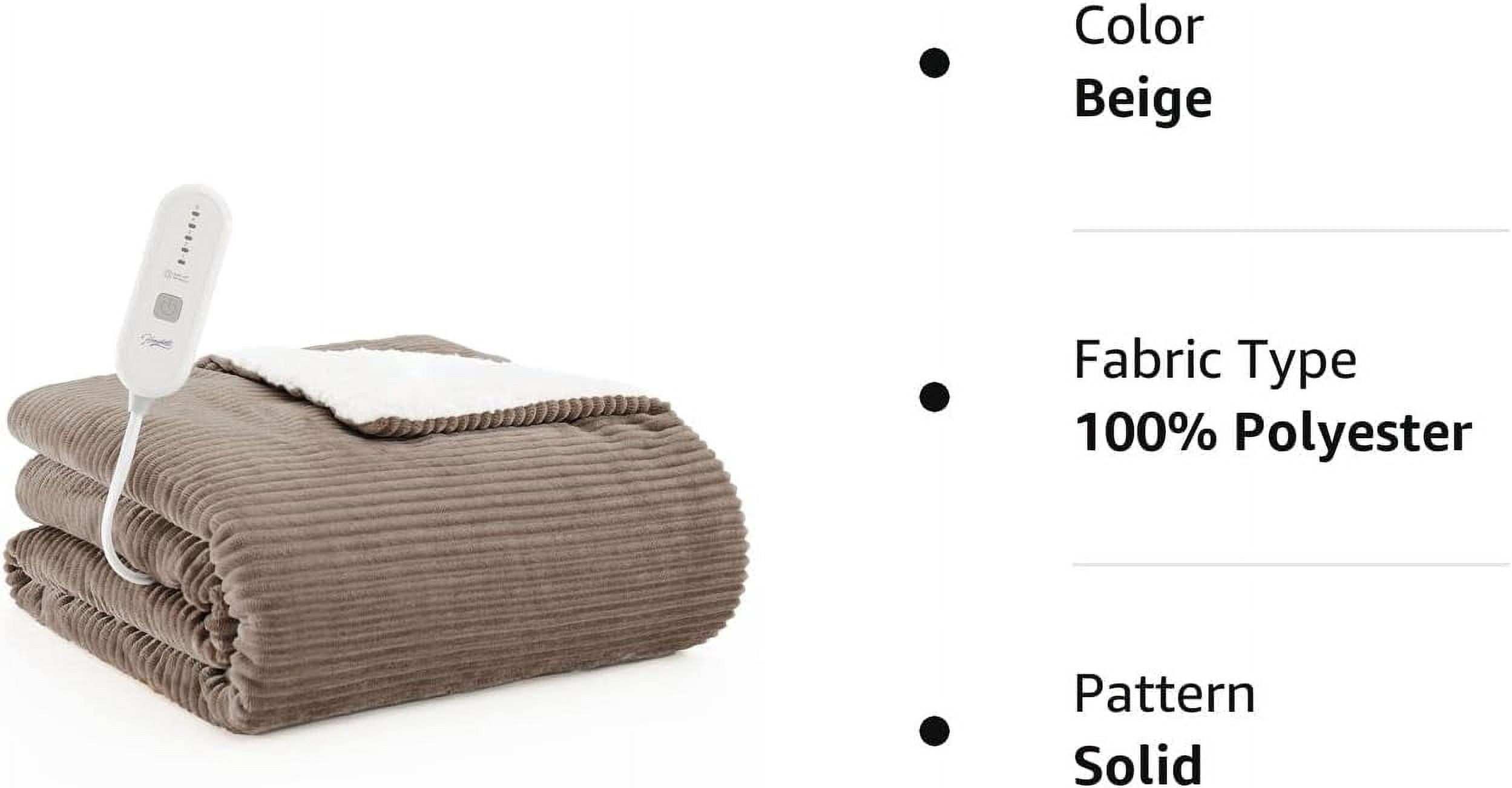 HomeMate Electric Heated Throw Blanket, Flannel & Sherpa Cozy Soft Electric Throw with 5 Heat Settings & 4 Hours Auto -Off, 50x60 Inch, Beige