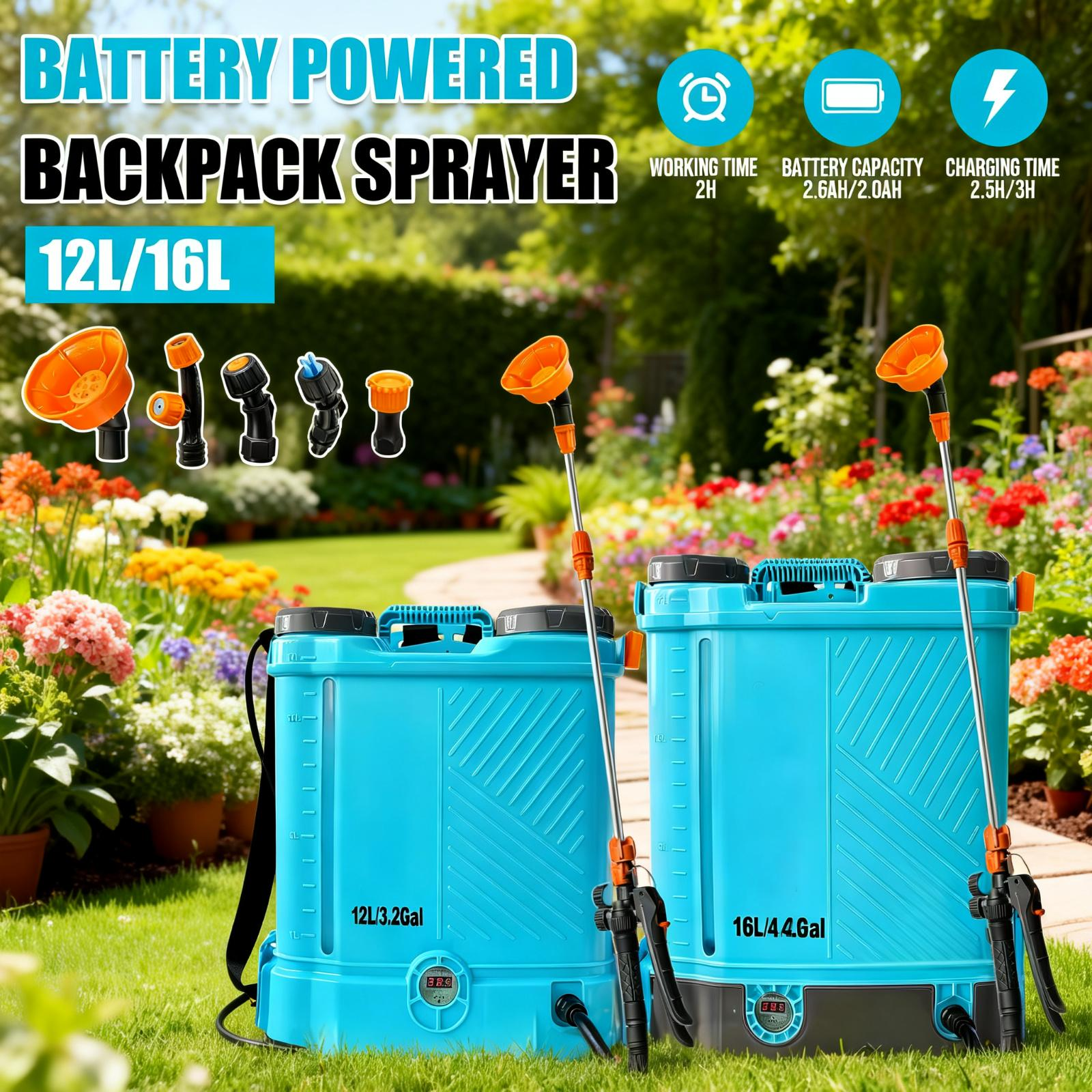 4 Gallon Battery Powered Backpack Sprayer, 100 PSI Electric Garden Sprayer with Makita 18V Battery Compatibility, 5 Nozzles & Telescopic Wand, Weed & Fertilizer Lawn Sprayer