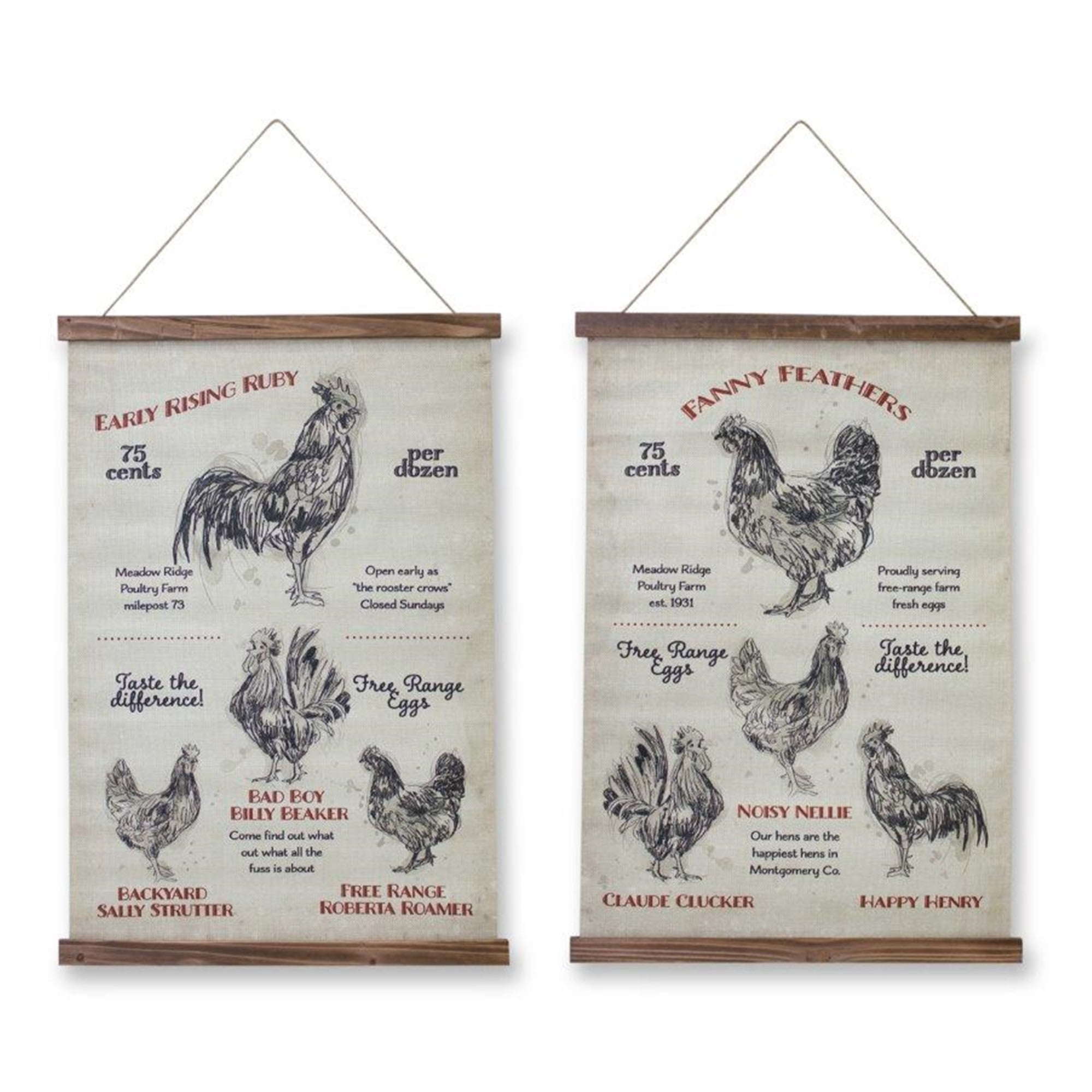 Chicken Banner (Set of 2) 18"L x 33.5"H Linen/Wood