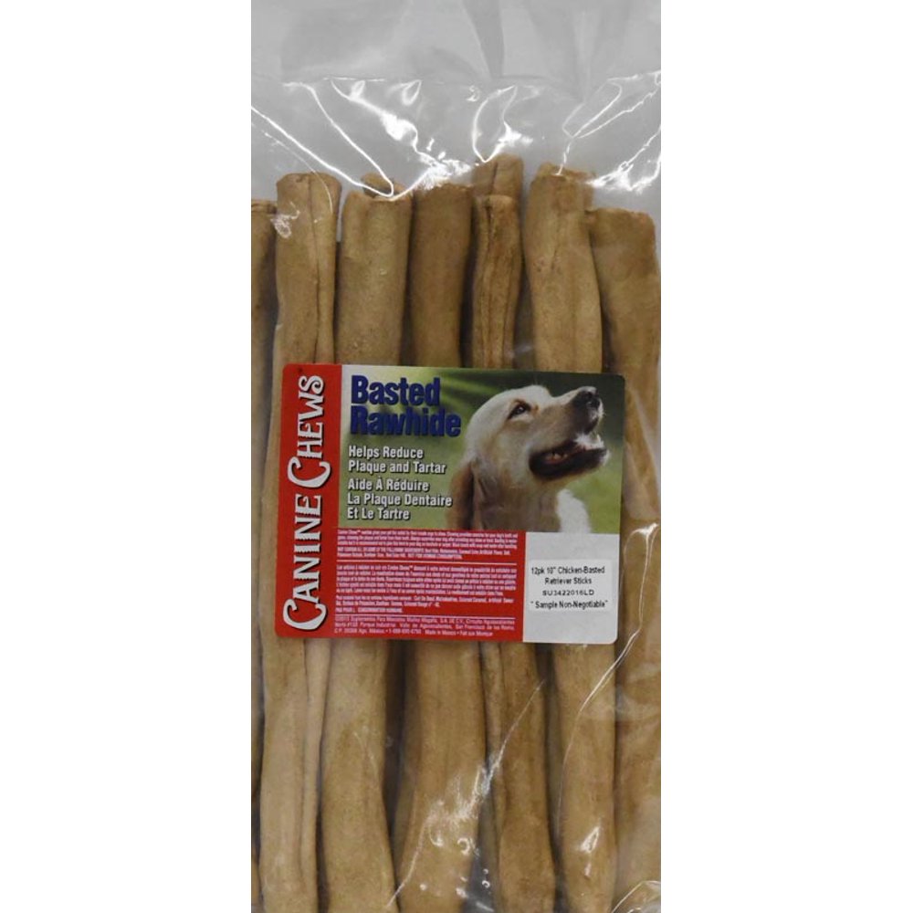 Canine Chews Basted Rawhide Retriever Sticks, 10", 12 Count