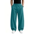 thumbnail image 6 of Men's Baggy Sweatpants Heavyweight Wide Leg Drawstring Sweat Pants,Casual Lounge Joggers with Pockets Slacks Turquoise S, 6 of 7