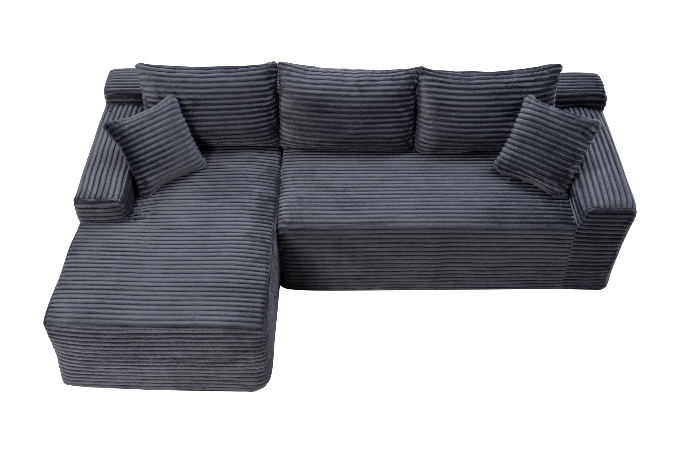 Aukfa 107" Cloud Modular Sectional Couch with Left-Facing Chaise, Corduroy Deep Seat Boneless Sofa for Living Room, Apartment, Gray