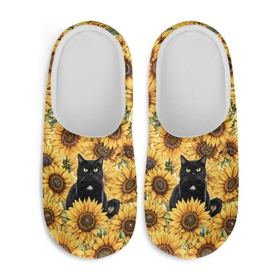 Chaqlin Black Cat Sunflower Guest Slippers Anti-slip Non-slip Slip On Comfortable Washable Indoor Home Hotel For Women Slippers