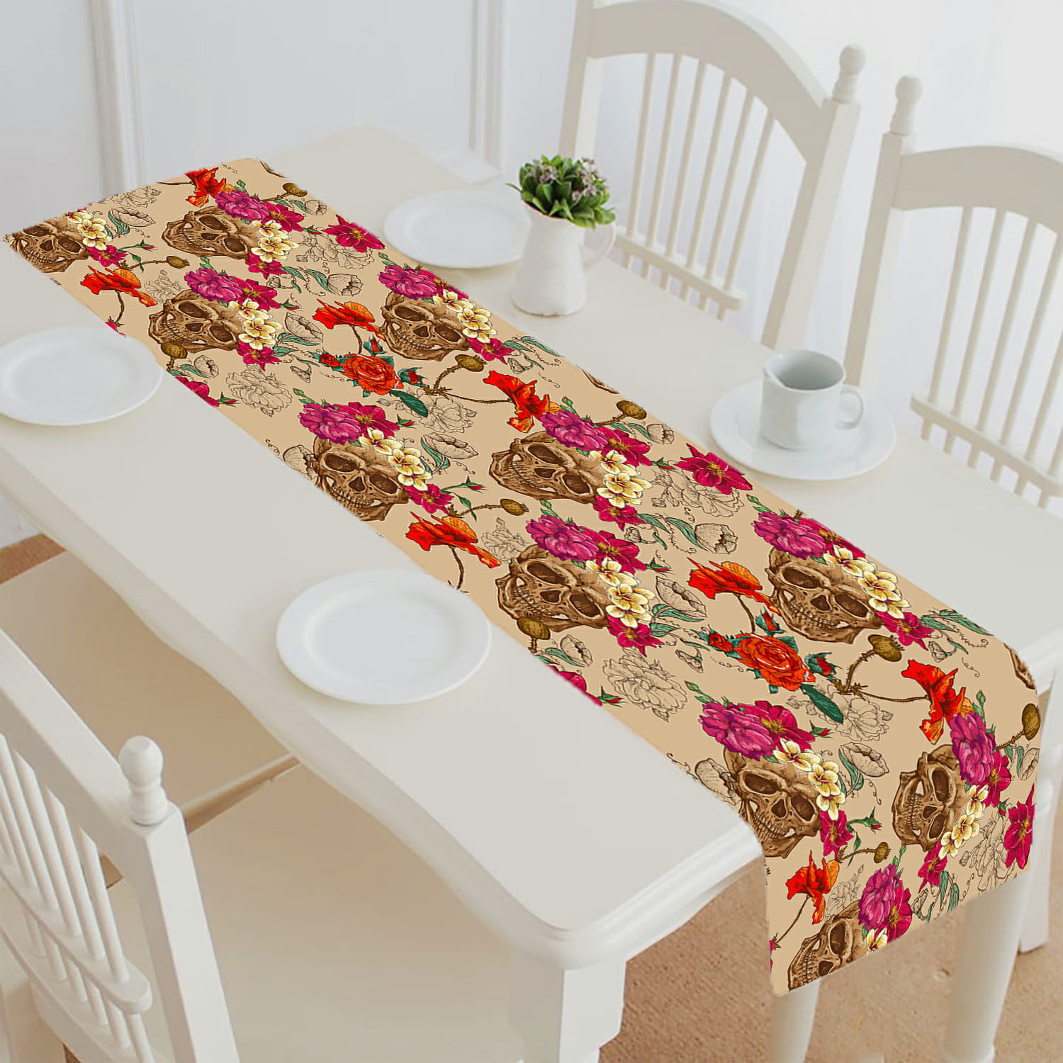 Meet 1998 Cotton Linen Table Runners Rose Flower Art Painting Tablecovers for Kitchen Garden Wedding Parties Dinner Indoor Outdoors Home Decorations Vintage 18x72 inches