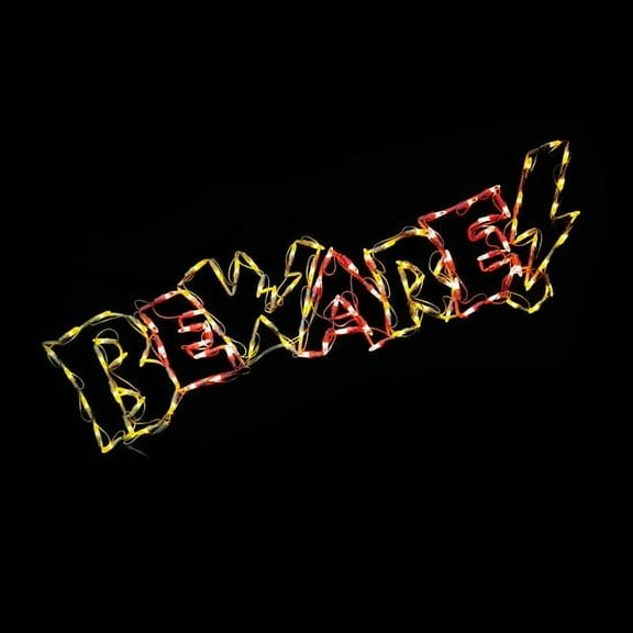 Holidynamics Halloween LED Wire Framed BEWARE! Decoration, Yellow, Solid Print, 1 Count
