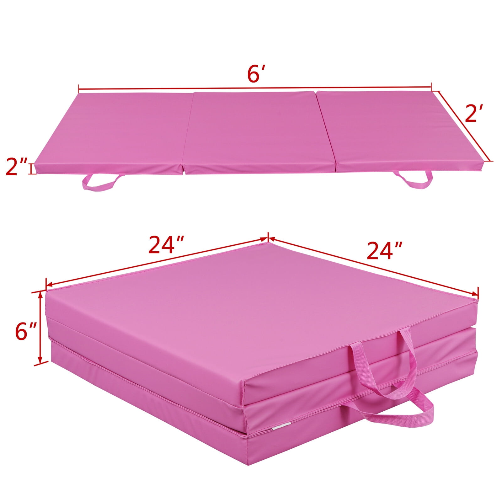 ZenSports Tri-Fold 6x2FT Exercise Gym Mat Portable Workout Yoga Mat 2'' Thickness Pink