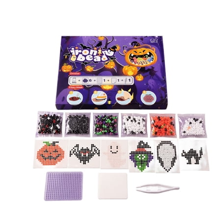 Halloween Party Supplies DIY Bead Art Kit with Pattern Templates and Tools for Kids Adults Holiday Craft Activity and Party Favor Gift Set and Creative Fun for Home Black
