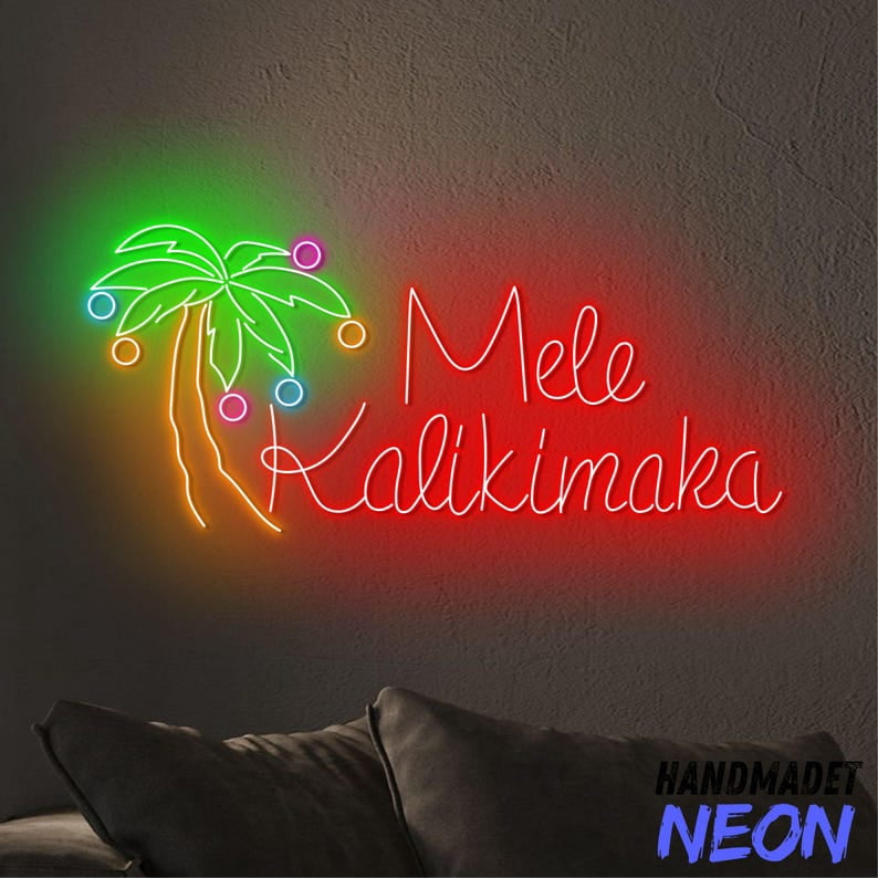 Handmadetneonsign Mele Kalikimaka Neon Sign, Merry Christmas Led Sign, Palm Tree Hawaii Neon Light, Hawaiian Xmas Decor 82804