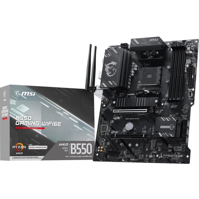 MSI B550 Gaming WIFI6E ATX motherboard for AMD Ryzen 5000, 5000 G, 4000 G, 3000, AM4 socket, DDR4 up to 4800+ MHz, PCIe 4.0 x16, M.2 Gen4, 1 Gbps LAN.