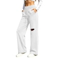 thumbnail image 4 of Women's Wide Leg Sweatpants Drawstring Distressed Hole Design Straight Style Side Pockets Loose Streetwear Casual Athletic Trousers, Sweatpants Y2K White XXL, 4 of 5