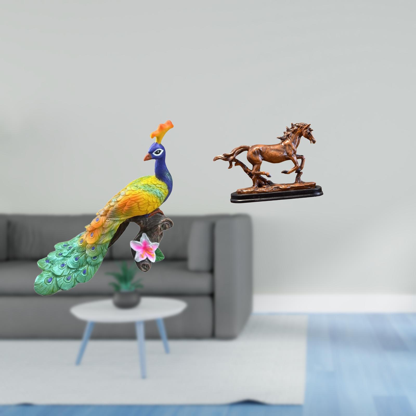 Miulika Peacock Sculpture Figurine Decorative Garden Ornament Crafts Statue for Home Decoration Yard Artwork Collectible Art Ornament Horse for Desk Decoration Bookcase Living Room Furniture