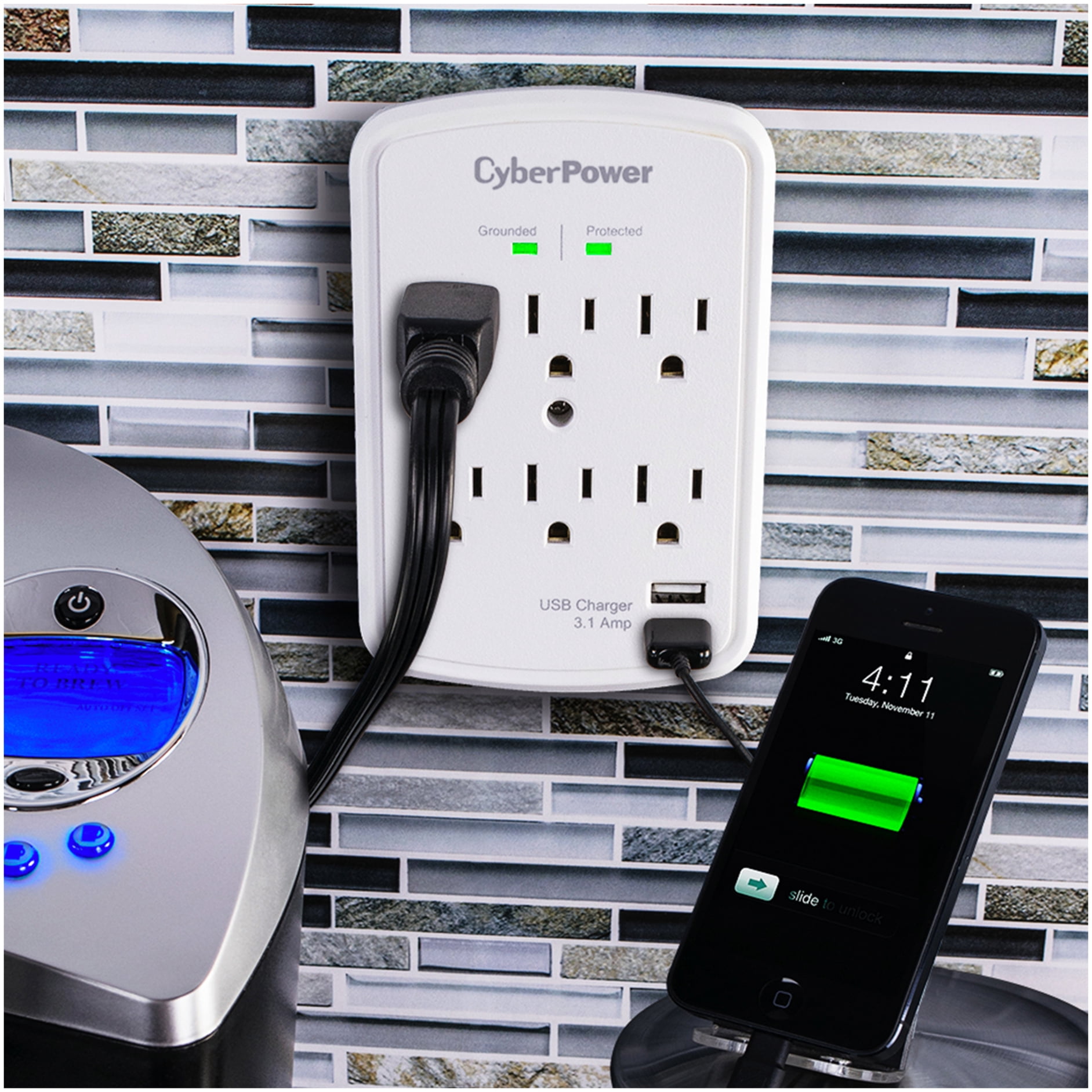 CyberPower P600WU Professional Surge-Protector Wall Tap with 2 USB Ports