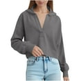thumbnail image 2 of Timegard Hoodies for Women Cropped Sweatshirts V Neck Drop Shoulder Pullover Loose Long Sleeve Tops, 2 of 8
