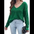 thumbnail image 2 of Suéteres de Otoño con Cuello Redondo de Crochet y Aberturas, Bonitos Suéteres de Invierno para Mujer, A Verde L, 2 of 9