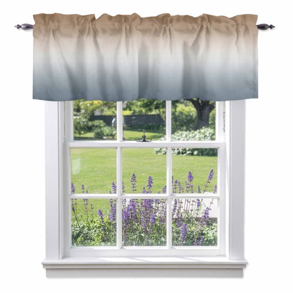 Brown Grey Valances for Windows, Gradient Valance Window Treatment Rod Pocket Short Curtains Valances for Kitchen Bathroom 42"W x 18"L
