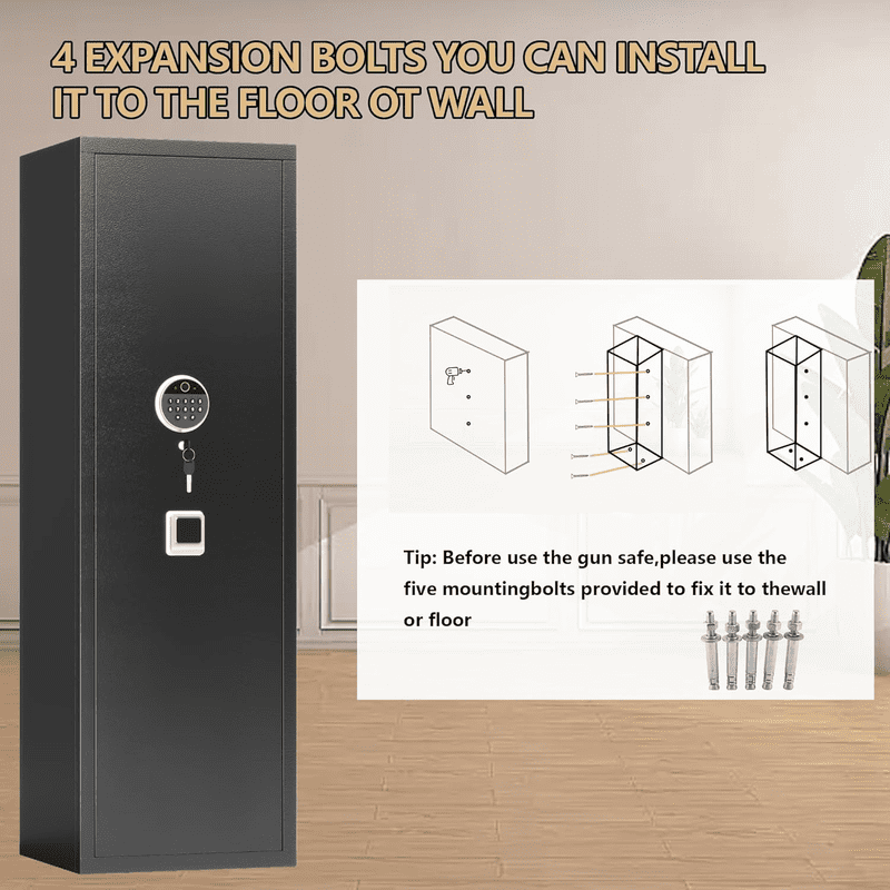 16-17 Gun Safe, 57'' Fireproof Safe, 0.1s Fingerprint Unlock Gun Safe for Rifles and Pistols, Quick Access Rifle Safe with Removable Gun Racks and Pistol Pockets, Black