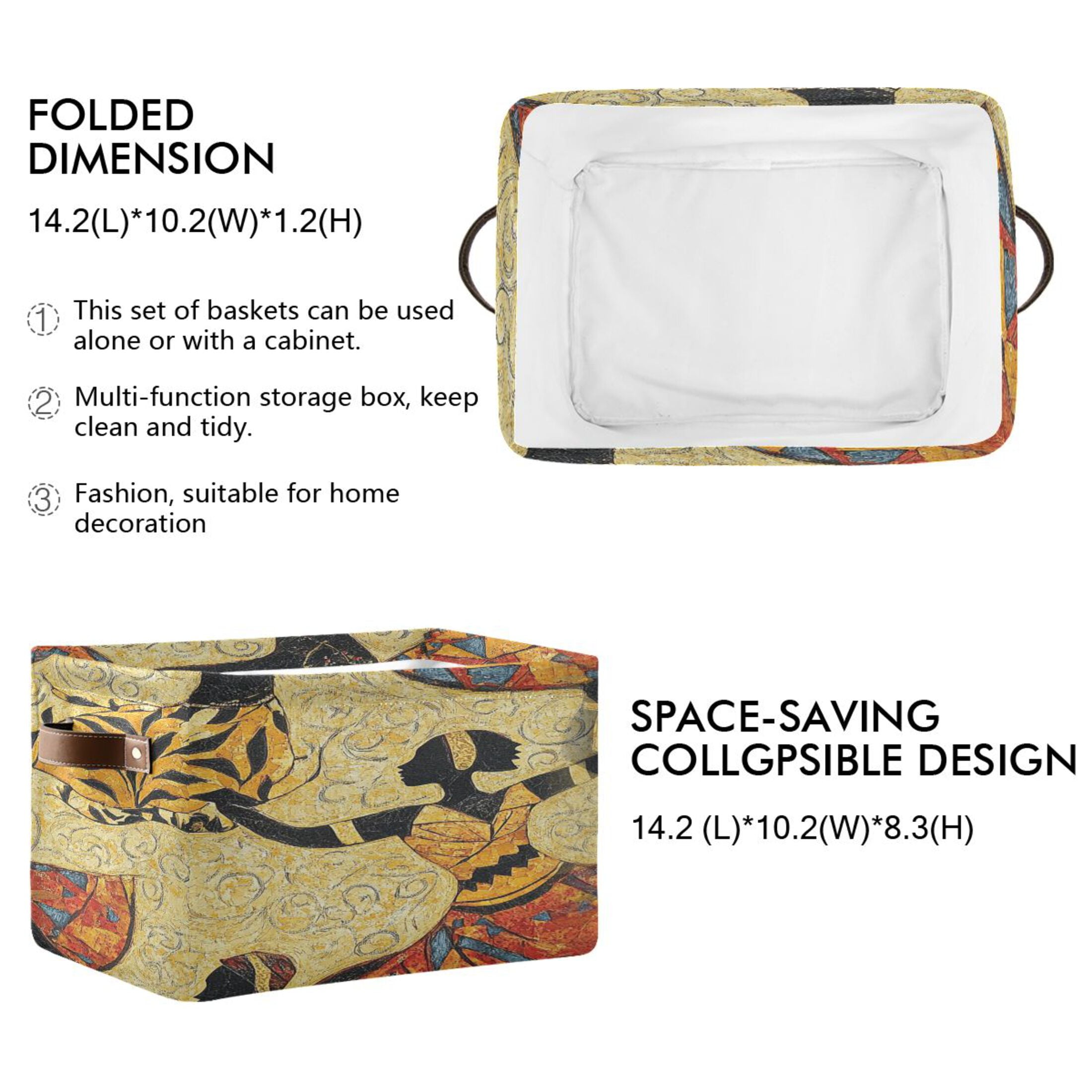 African Faces Decorative Foldable Storage Basket,Canvas Fabric Foldable Storage Bins with Handles Open Home Storage Bins Boxes for Toy Book Shelf Closet Baskets