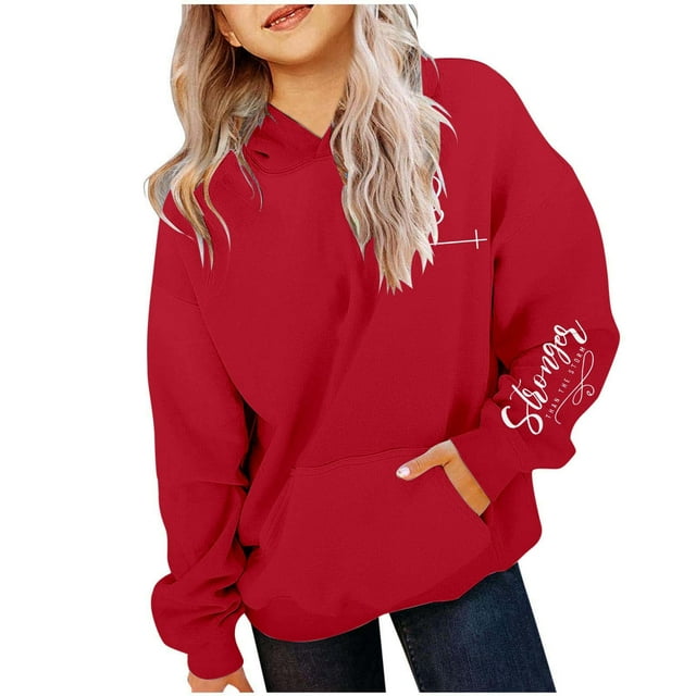 Liyamei Sweat à Capuche Élégant pour Filles avec Design Imprimé Unique et Poche avant pour Tenue Décontractée et Activités Extérieures Rouge, 11-12 Ans