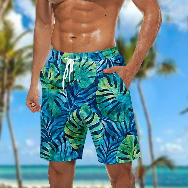 Sentmoon Mens Swim Trunks High Waist Loose 2025 Summer Athletic Shorts Drawstring Palm Tree Print Quick Dry Bathing Suit with Pockets Stylish for Sports Wear Blue XXXXXL