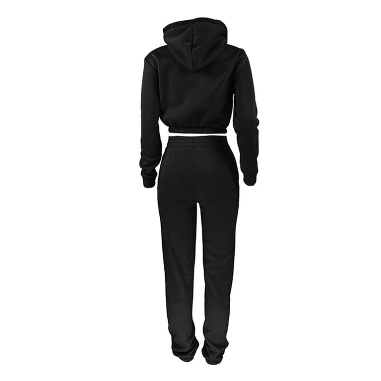 Frontwalk Ladies Athletic Elastic Waist Jogger Set Spliced Casual  Sweatsuits Full Zip Jogging Two Piece Outfit With Pockets Black 3XL