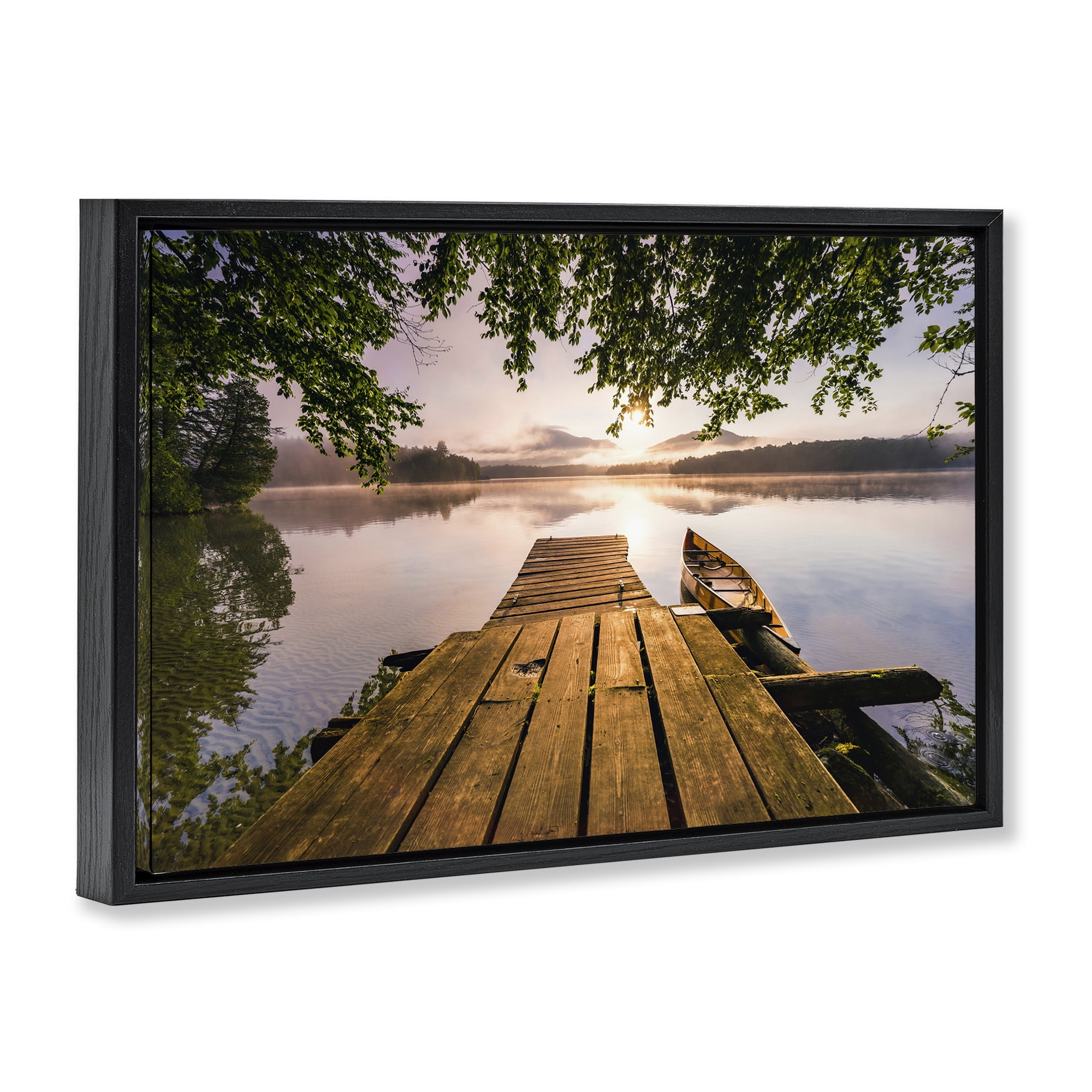 Stupell Industries Misty Morning Light on Lake Black Framed Floater Canvas Wall Art, design by Jonathan Zaharek