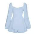 thumbnail image 4 of Womens Solid Jumpsuit Long Summer Outfits Sleeve Ruffle Layer Tie Long Sleeve Body Mini Short Romper Jumpsuit, 4 of 9