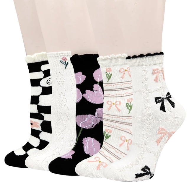 Benefeet Sox Calcetines con volantes para mujer Lindos calcetines de algodón para la tripulación Calcetines de vestir holgados con volantes Calcetines altos hasta el tobillo con dobladillo c