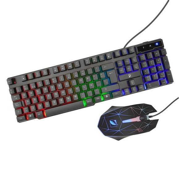 Kit Teclado y Mouse Green Leaf Mitzu Tipo Gamer Luz LED Multicolor Negro
