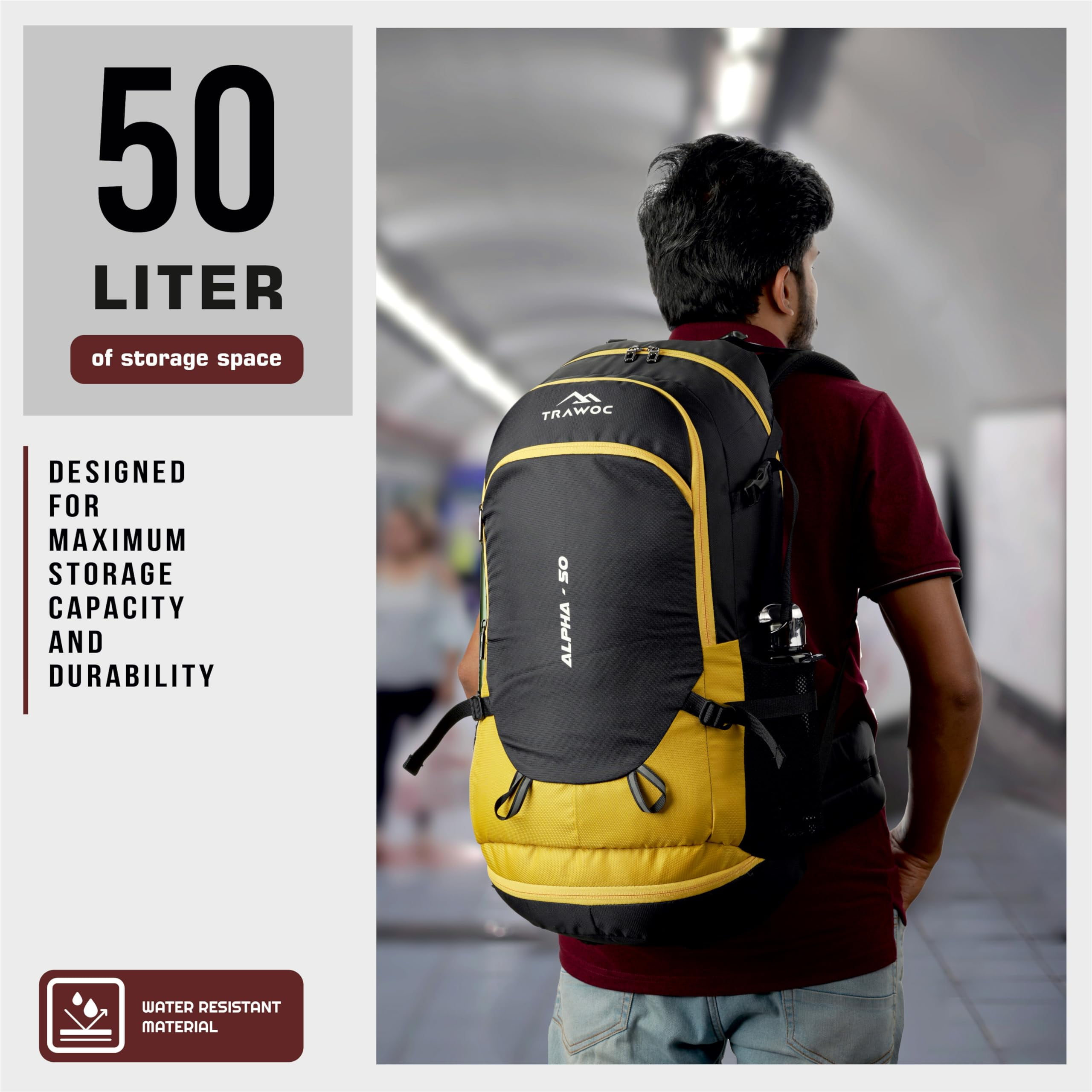 TRAWOC 50 Ltr Travel Backpack Water Resistant Trinidad and Tobago | Ubuy