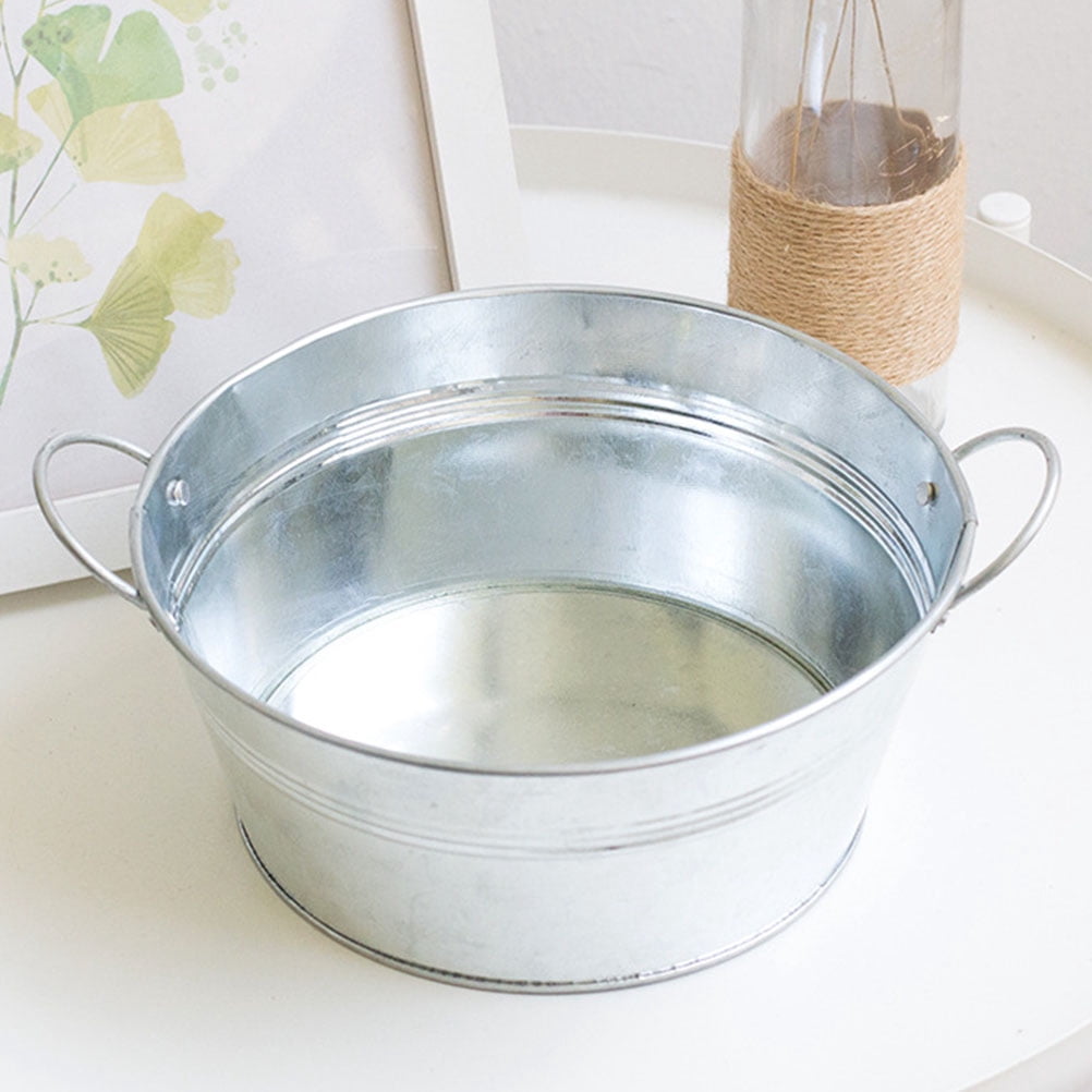 Unbranded Galvanized Farmhouse Flower Bucket - Double Handle Home Pail, Antique Plant Pot for Gardening
