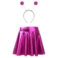 thumbnail image 1 of Yartina Girls Glossy Metallic Flared Pleated Mini Skirt Alien Cosplay Hair Hoop Outer Space Costume Rose Red 10, 1 of 5
