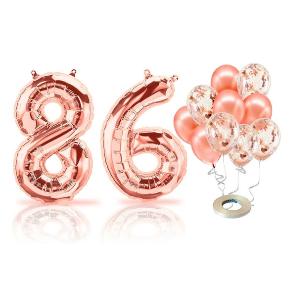 PARIS PRODUCTS - 86th Birthday Rose Gold Balloons & Number 86 Mylar Balloon, 86th Birthday Party Decor, 86th Birthday Decorations for Woman, 86th Birthday Decorations Woman