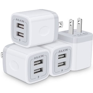 Ailkin 5V/2.1A USB Wall Charger Block 4-Pack