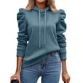 thumbnail image 1 of Sudadera con Capucha de Larga Abullonada y Cordón Ajustable para Mujer, Estilo Informal, para Otoño e Invierno Azul Pavo Real M, 1 of 8