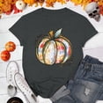 thumbnail image 2 of Trendfront Womens Pumpkin T Shirt Artistic Patchwork Graphic Crewneck Short Sleeves Casual Fall Harvest Tee Top, 2 of 4