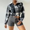 thumbnail image 4 of Women Coat Short Type Plaid Print Turn-down Collar Long Sleeves Stretchy Hem Single-breasted Fall Winter Daily Wear Jacket, 4 of 8
