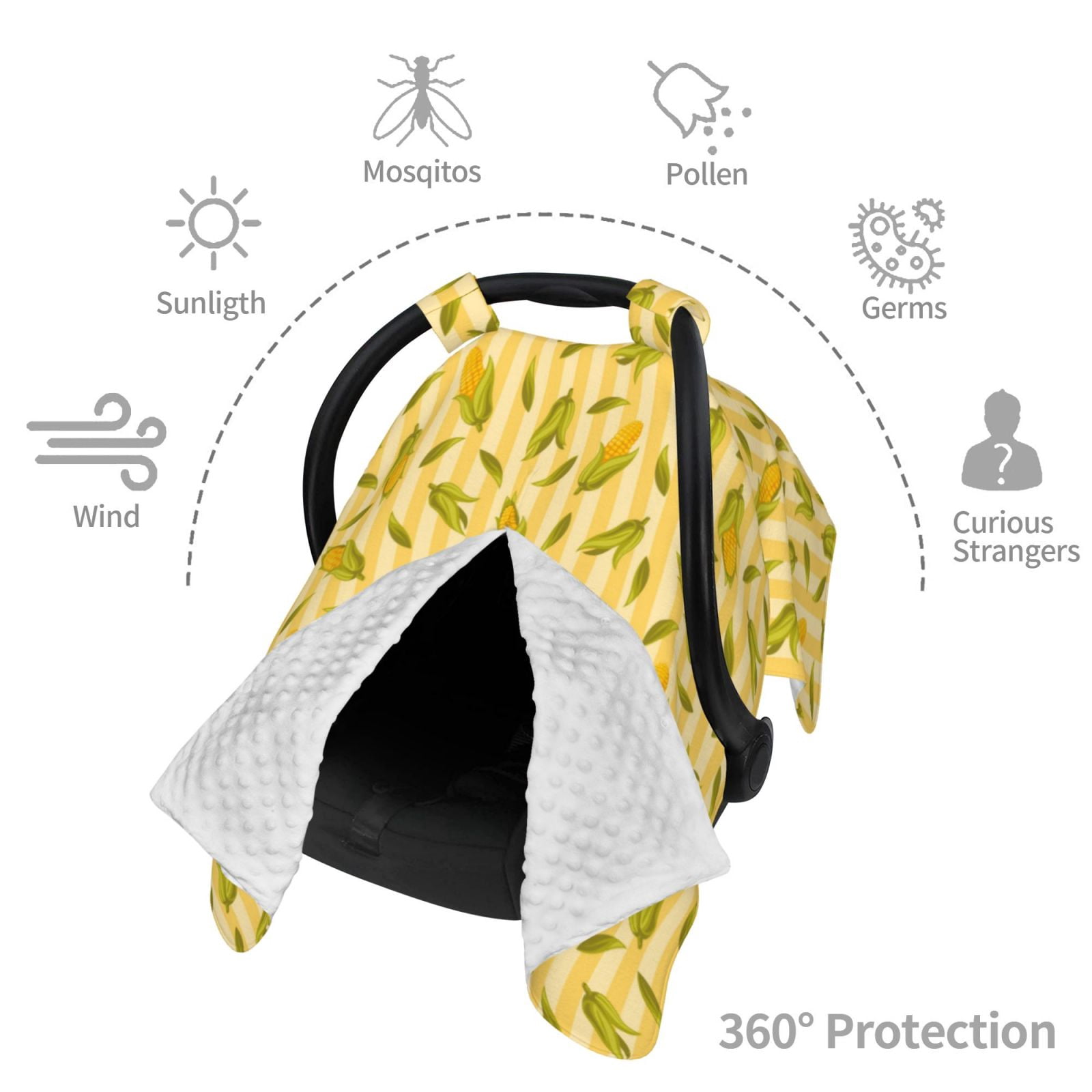 Car Seat Cover Baby - Cute Corn Yellow Stripe Breathable Infant Car Seat Cover for Baby Carseat, Lightweight Comfort Baby Essentials Must Haves Newborn Stuff for Girl Boy