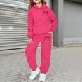 thumbnail image 3 of Girls Sweatsuit Set 2 Piece Outfits Cute Bow Print Hooded Sweatshirt and Jogger Pants with Pocket Athletic Sets Tracksuit,Hot Pink 6-7 Years, 3 of 5