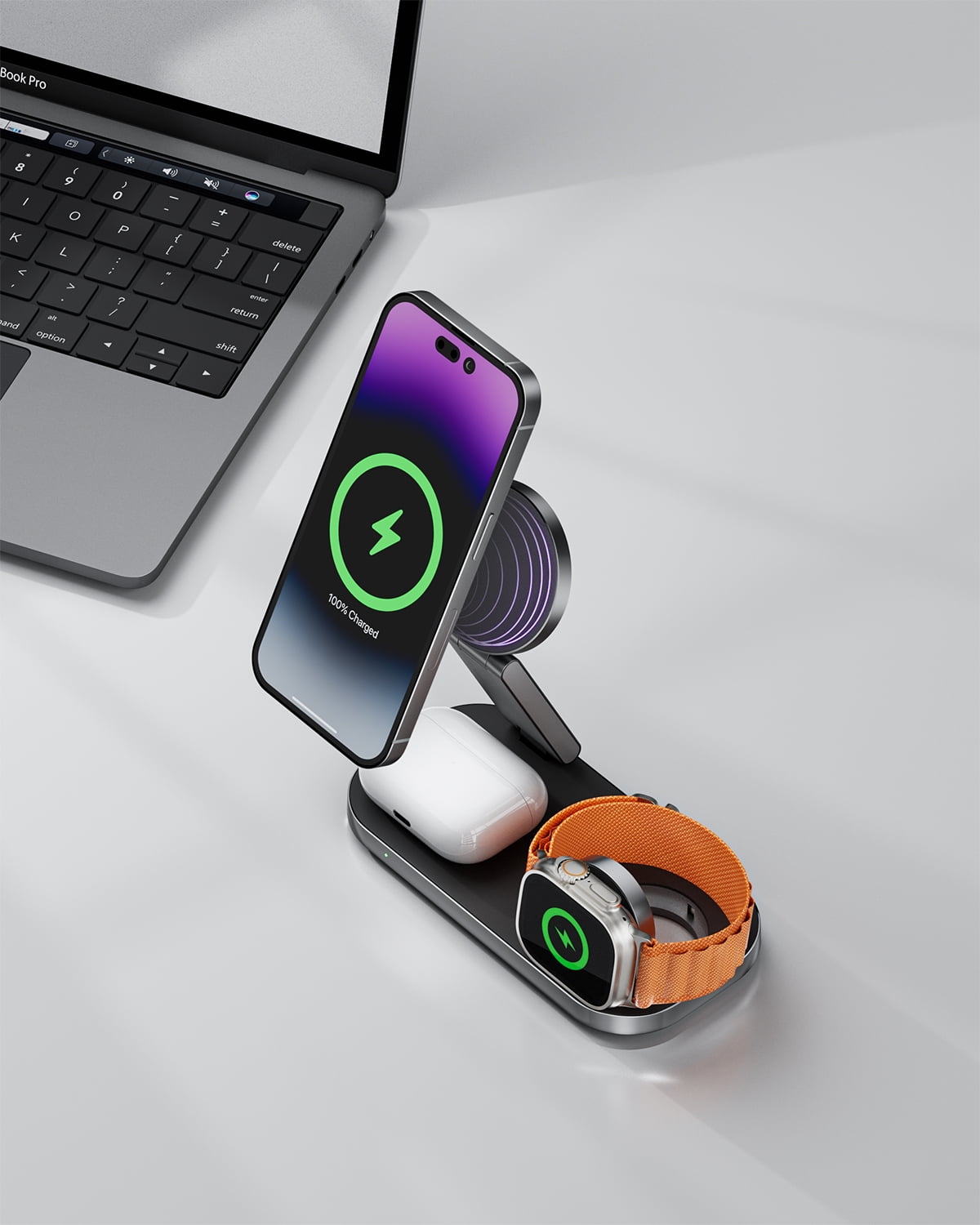 Waloo Foldable 3 in 1 Wireless Charging Station for Apple Magsafe Charger Stand, for iPhone 17 Air 16 15 14 13 12 Series, Airpods Pro ,Apple Watch